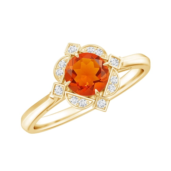 Rosec Jewels Fire Opal Vintage Inspired Ring with Diamond Accent (AAA Quality), 18K Yellow Gold, US 6.50