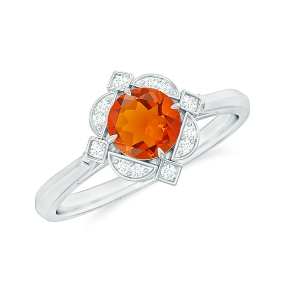 Rosec Jewels Fire Opal Vintage Inspired Ring with Diamond Accent (0.50 CT, AAA Quality), 925 Sterling Silver, US 4.00