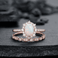 thumbnail image 1 of Fire Opal and Diamond Engagement Ring Set in 14k Rose Gold Vermeil - Halo Promise Bridal Ring Set Anniversary Ring Gift for Women, 1 of 6