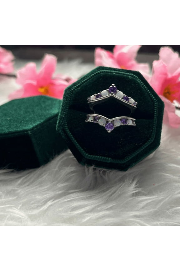 Fire Opal and Purple Amethyst Ring Guard in 925 Sterling Silver October Birthstone Ring Enhancer