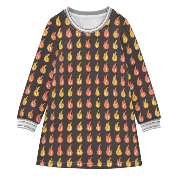 Fire Pattern Girls'long-sleeved dress Thickened A-dress Warm Dress Basic Shirt Party Dresses