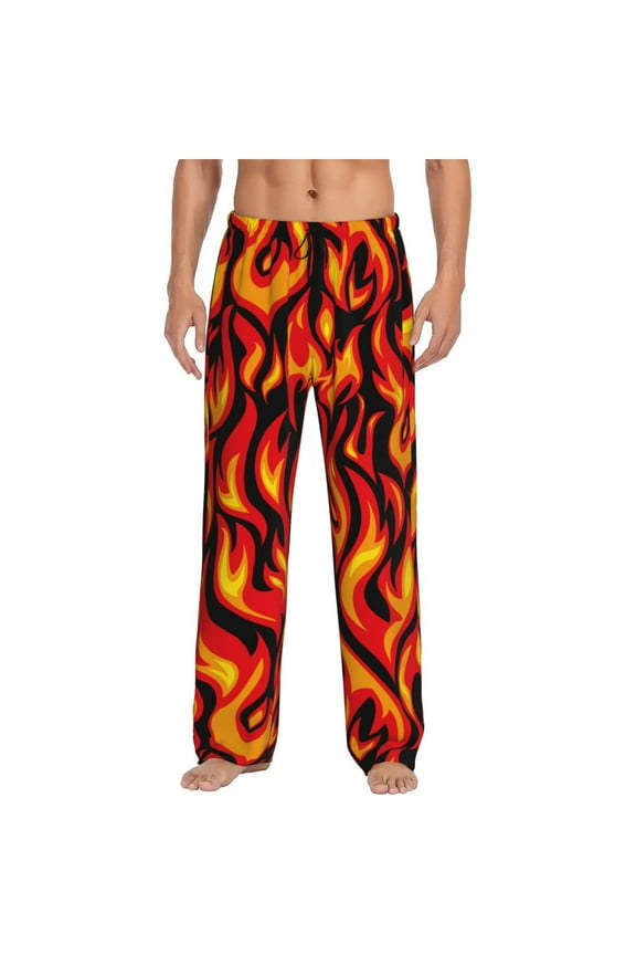 Fire Pattern Men'S Pajama Pants Soft Sleep Lounge Pants Pjs Bottoms With Pockets Large