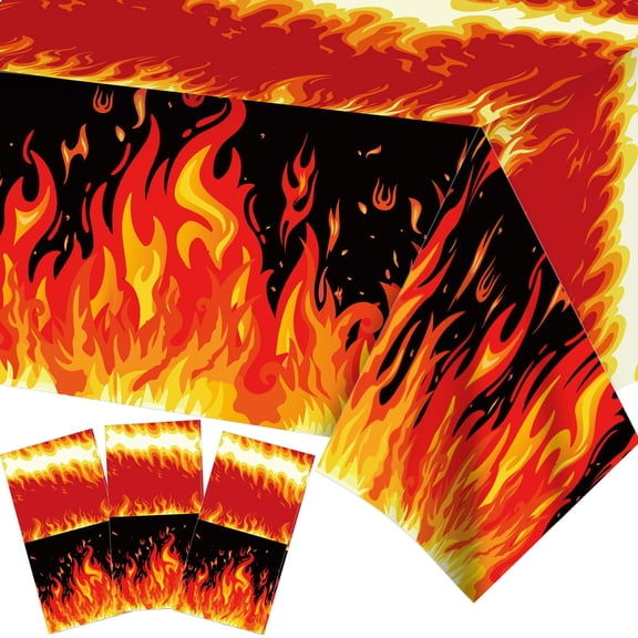 Fire Pattern Plastic Tablecloths 3 Pack 54x87 Inches for Party Decorations