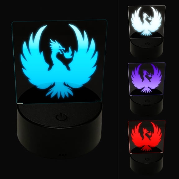 Fire Phoenix Bird Rising LED Night Light Sign 3D Illusion Desk Nightstand Lamp