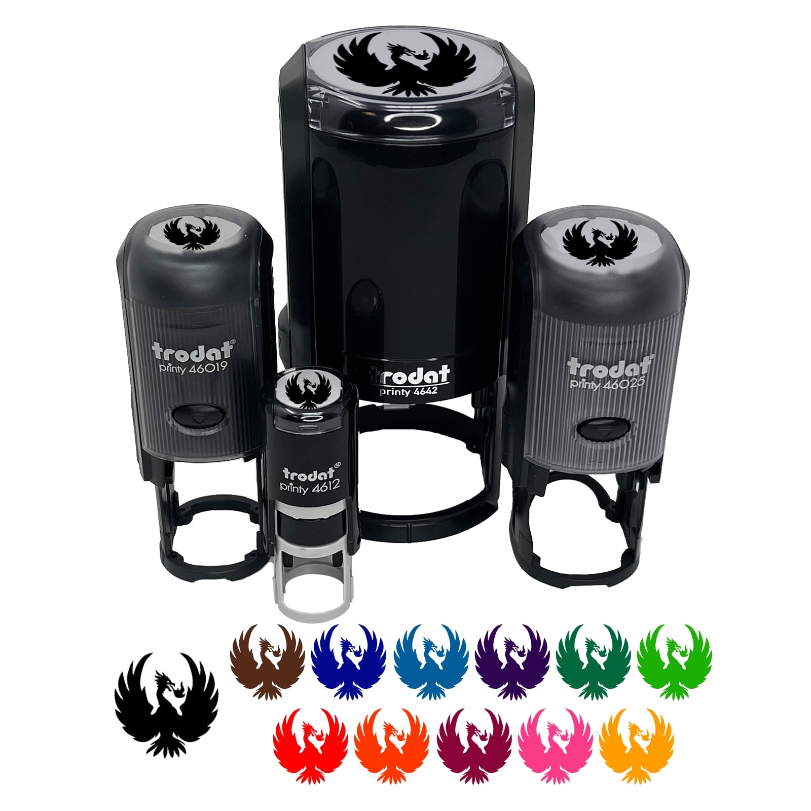 Fire Phoenix Bird Rising Self-Inking Rubber Stamp Ink Stamper - Black Ink - Mini 1/2 Inch