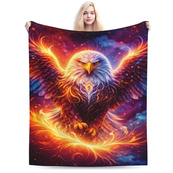 Fire Phoenix Eagle Throw Blanket, Fantasy Flame Bird Art Fleece Blanket, Soft Warm Decorative Blanket for Sofa Bed Couch, Adult Home Decor 50x40