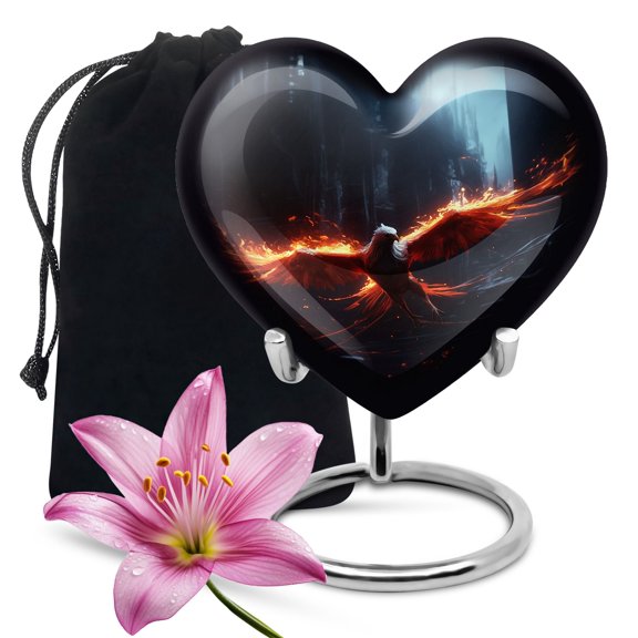 Fire Phoenix Fly In Palace Large Urns For Human Ashes Adult Female And Male - Heart Shaped Urns For Human Ashes Adult Male - Decorative Urns For Ashes - Ashes Urns Human Remains (Size -8inch)
