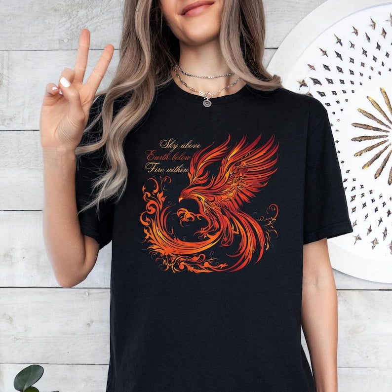 Fire Phoenix Graphic Tee for Women, Rise from the Ashes Phoenix Shirt
