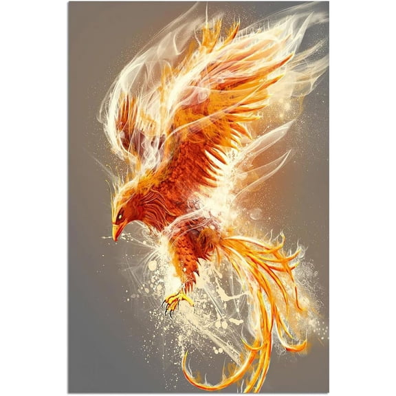 Fire Phoenix Poster Phoenix Bird Canvas Wall Art Classic Burning Phoenix Dragon Poster Animal Prints Wall Decor for Room Aesthetic Bedroom Living Room Home Decor Gift Unframed 12x18inch Gray