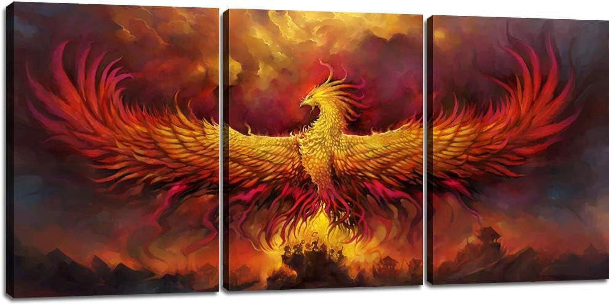 Fire Phoenix Wall Art Prints Volcanic Burning Phoenix Birds Canvas