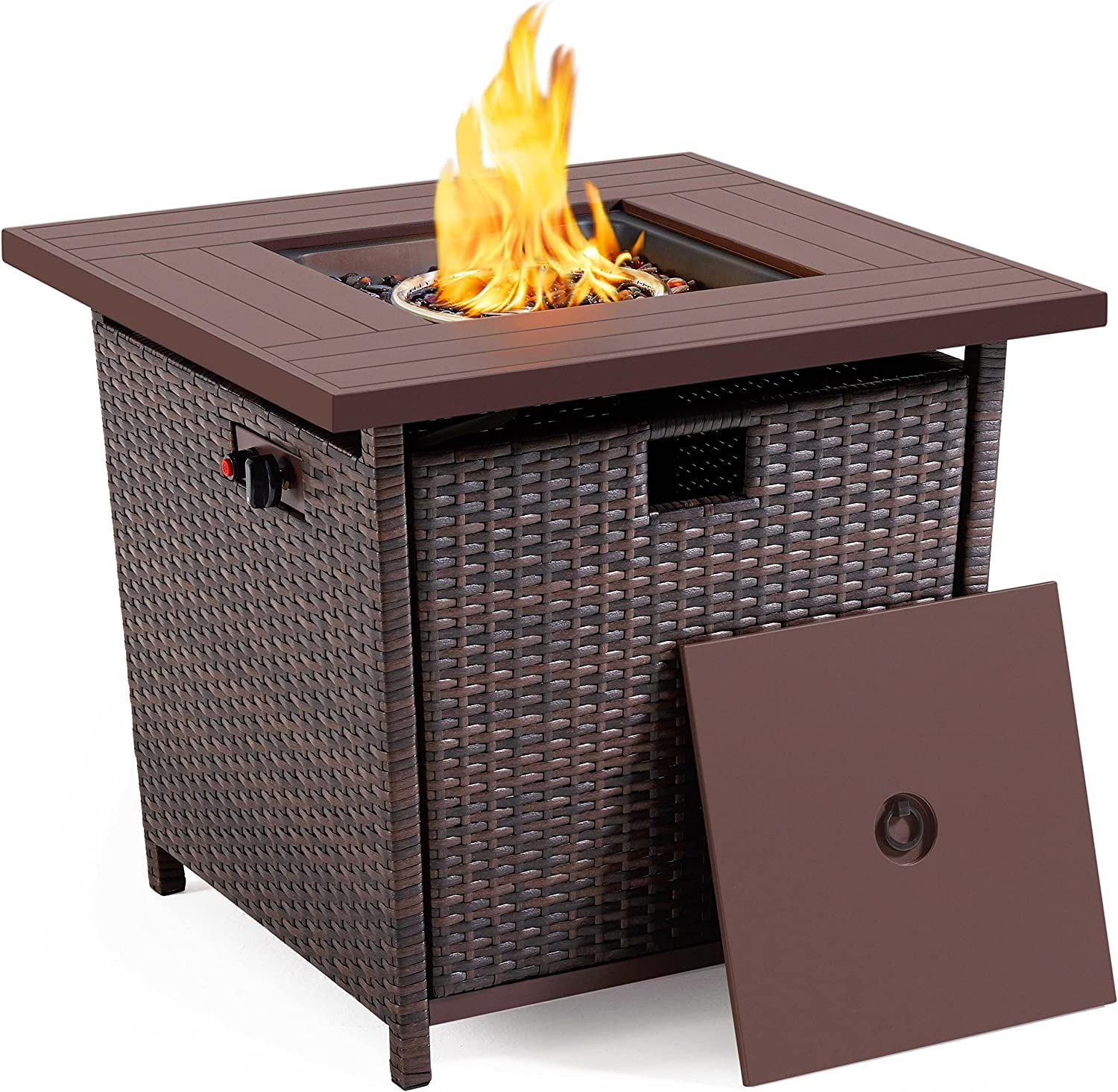 Fire Pit 28 in Propane Fire Pit Table 50,000 BTU Wicker Gas Fire Pit