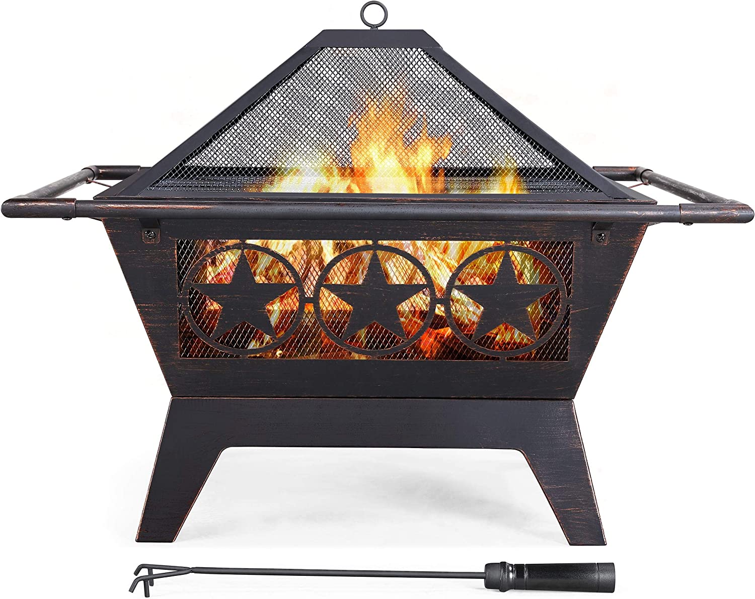 Fire Pit 32in Fire Pits for Outside Outdoor Fireplace Large Square Wood