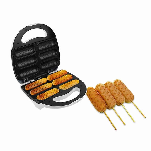 Fire Pit 750W Double Sided Corn Dog Maker, Non Stick Waffle Corn Dog Machine Cooks 6 Mini Corn Dogs At Once, Easy Insertion with Small Openings, sturdy Stainless Steel Construction for