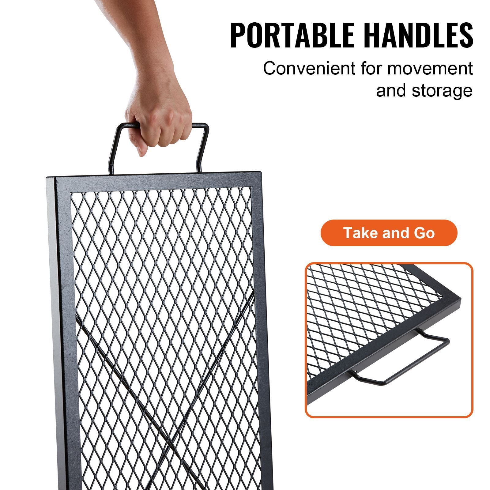 Fire Pit Cooking Grate 32" x 15", Heavy-Duty Steel, Diamond-Shaped Mesh, 44 lbs Capacity, Portable Handle, for Camping BBQ Outdoor Cooking