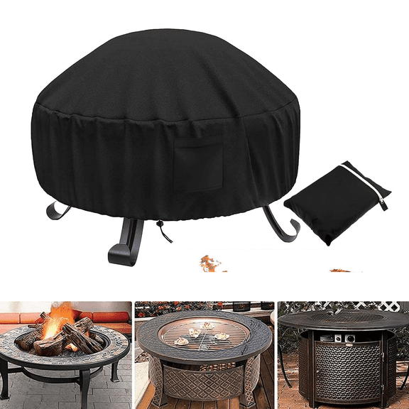 Fire Pit Cover, 30.3 inch Dia Waterproof Round Fire Pit Cover Dustproof Anti UV Round Patio Fire Bowl Cover with Drawstring and Vent