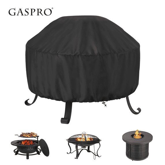 GASPRO 36" Round Fire Pit Cover, Outdoor Fire Pit Cover for 30-36 Inches Fire Pits, 600D Heavy Duty Fabric with Waterproof Patio Fire Table Cover with PVC Coating, Black