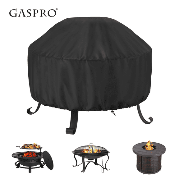 GASPRO 36" Round Fire Pit Cover, Outdoor Fire Pit Cover for 30-36 Inches Fire Pits, Windproof Drawstring & Waterproof Layer, Lightweight, Black