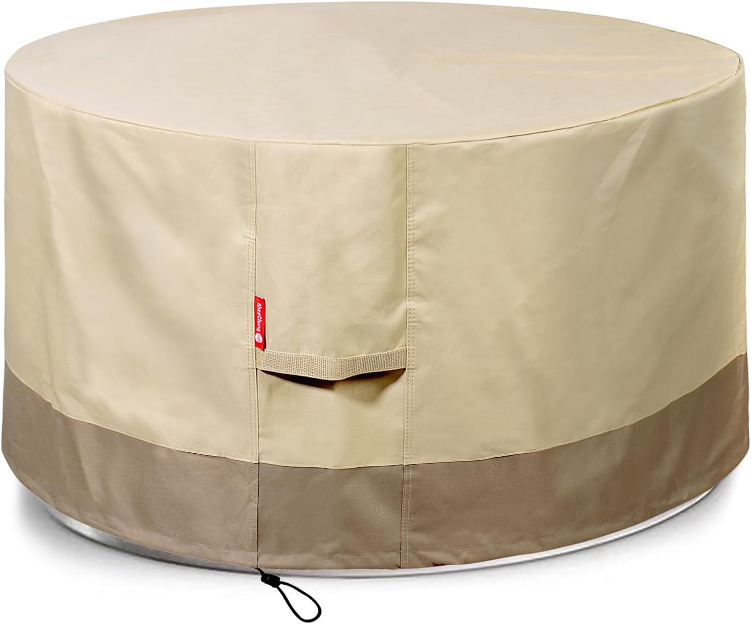 Fire Pit Cover Round 44" D x 24" H Waterproof 600D Heavy Duty Patio Gas Fire Pit Cover,Large Shelter Fits 40-44 Inch Outdoor Firepit Table Beige