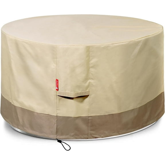 Fire Pit Cover Round 44" D x 24" H Waterproof 600D Heavy Duty Patio Gas Fire Pit Cover,Large Shelter Fits 40-44 Inch Outdoor Firepit Table Beige