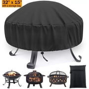 Fire Pit Cover Round for Gas Fire Pit Cover Fits 28/30/32 in Outdoor Fireplace Cover with Adjustable Drawstring and a Storage Bag,32" x 15"Outdoor Fire Pit Cover,Waterproof,Dust Proof,Anti UV