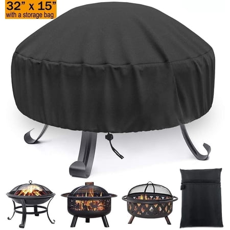 Fire Pit Cover Round for Gas Fire Pit Cover Fits 28/30/32 in Outdoor Fireplace Cover with Adjustable Drawstring and a Storage Bag,32" x 15"Outdoor Fire Pit Cover,Waterproof,Dust Proof,Anti UV