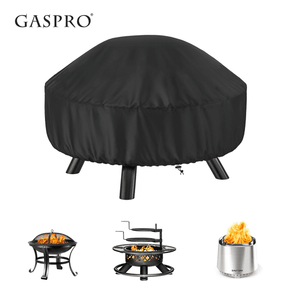 GASPRO 32" Round Fire Pit Cover for 22-32 Inches Fire Pits, Lightweight Outdoor Fire Pit Cover, Windproof Drawstring & Waterproof Layer, Black