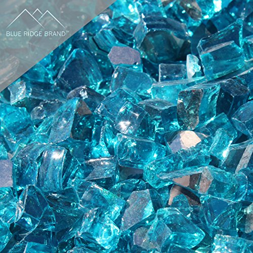 Fire Pit Glass - Aqua Blue Reflective Fire Glass 1/2" - Reflective Fire Pit Glass Rocks - Blue Ridge Brand™ Reflective Glass for Fireplace and Landscaping