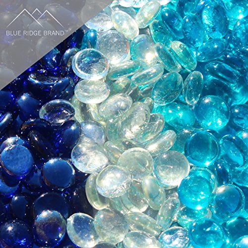 Fire Pit Glass - Aqua, Dark Blue Blend Reflective Fire Glass Beads 3/4" - Reflective Fire Pit Glass Rocks - Blue Ridge Brand Reflective Glass Beads for Fireplace and Landscaping