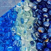 Fire Pit Glass - Dark Blue, Light Blue, Clear Blend Reflective Fire Glass Beads 3/4 - Reflective Fire Pit Glass Rocks - Reflective Glass Beads for Fireplace and Landscaping