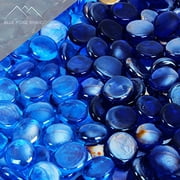 Fire Pit Glass - Dark Blue, Light Blue Reflective Fire Glass Beads 3/4" - Reflective Fire Pit Glass Rocks - Reflective Glass Beads for Fireplace and Landscaping