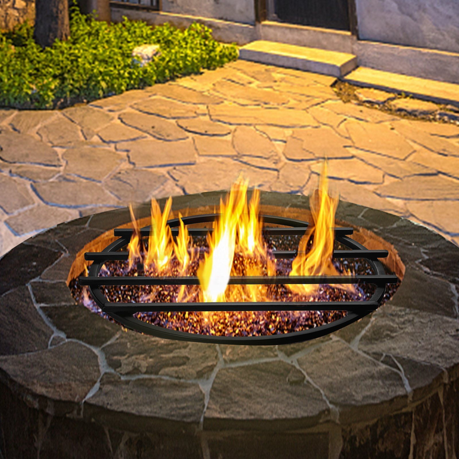 Fire Pit Grate, Heavy Duty Iron Round Firewood Grate, Round Wood Fire