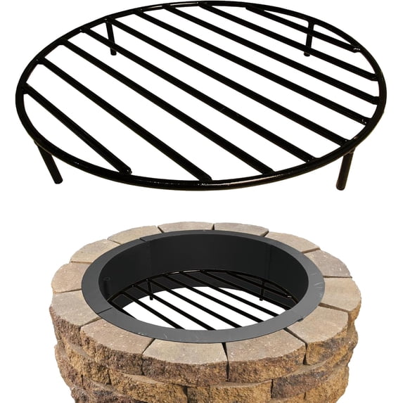 Fire Pit Grate, Heavy Duty Iron Round Firewood Grate, Round Wood Fire Pit Grate 24", Firepit Grate with Black Color Fire Grate with 4 Removable Round Legs for Burning Fireplace and Firepits