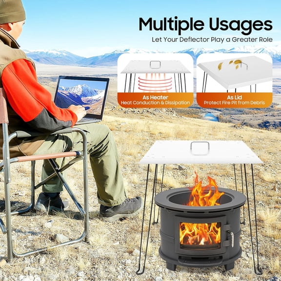 Fire Pit Heat Deflector 24" x 24" x 24" Stainless Steel Fire Pit Cover, Square Fire Pit Burner Cover to Push Heat Down and Out, Fire Pit Lid with Foldable Legs and Heat Protection Handle