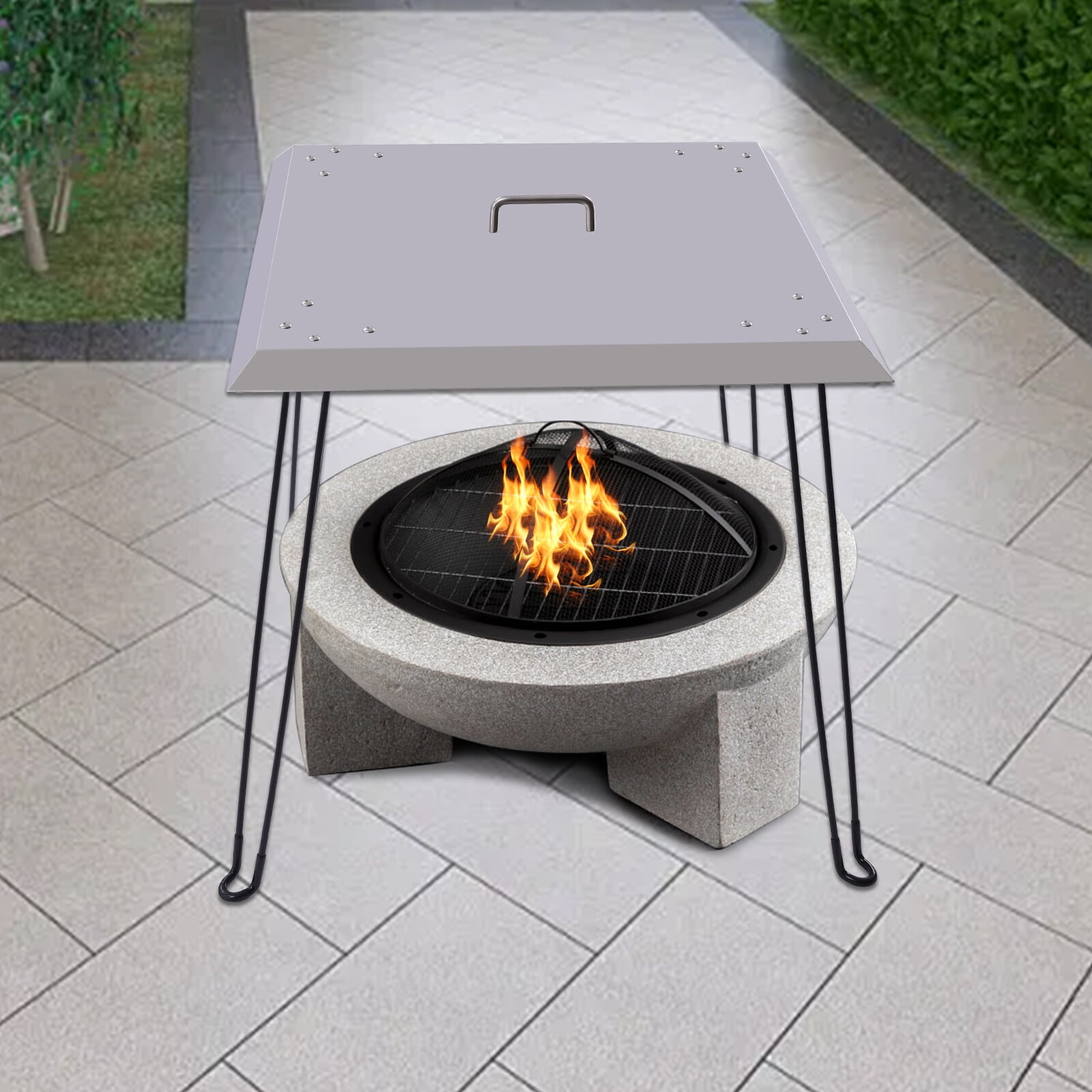 Fire Pit Heat Deflector Outdoor Fire Pit Cover Stainless Steel Shield 26''X26''