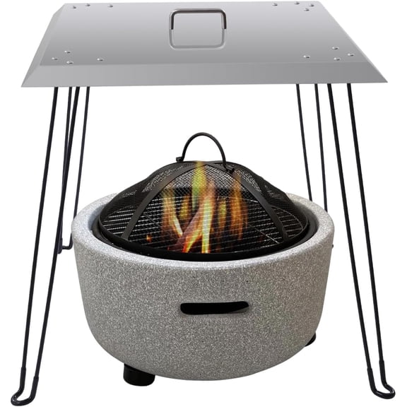 Fire Pit Heat Deflector, Stainless Steel Fire Pit Cover(24 x 24 Inch), Square Fire Pit Burner Cover Fire Pit Lid with Foldable Legs