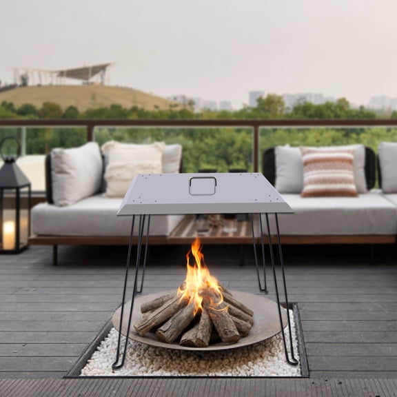 Outdoors Fire Pit Heat Deflector, Fire Pit Burner Cover Square for Linear Drop-in Burner Pan, Fire Pit Lid, Stainless Steel Pushes Heat Down and Out,