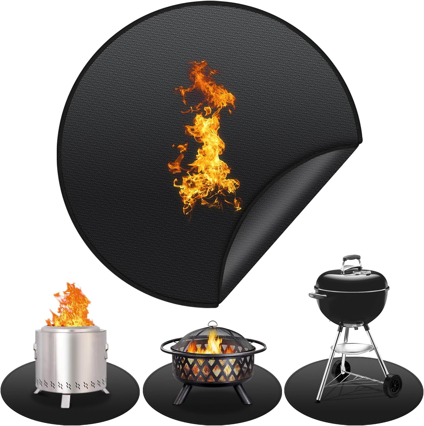 Fire Pit Mat for Solo Stove Bonfire Round Fireproof Under Grill Mat Oil Proof Waterproof BBQ Pad for Deck Grass Outdoor Grill Accessories Portable and Reusable Glossy Black Walmart