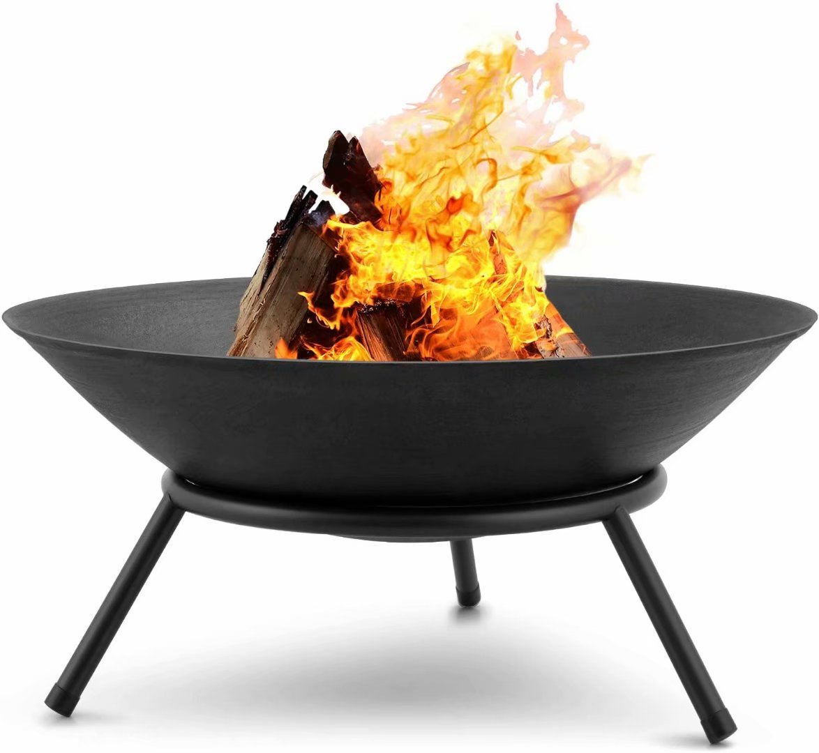 Fire Pit Outdoor Wood Burning 22.6in Cast Iron Firebowl Fireplace Heater Log Charcoal Burner Extra Deep Large Round Camping Outside Patio Backyard Deck Heavy Duty Metal Grate Black - image 1 of 8