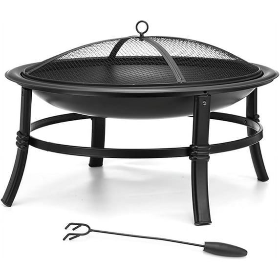 Fire Pit for Outside 26 inch Firepit Outdoor Wood Burning Small Bonfire Pit BBQ Grill Pit Bowl with Spark Screen,Log Grate,Poker for Patio Camping Backyard Deck Picnic Porch