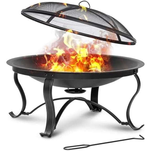 Fire Pit for Outside 30 inch Firepit Outdoor Wood Burning Bonfire Pit Steel Portable Firepits Bowl for  Backyard Camping,with Ash Plate,Spark Screen,Log Grate,Poker, Bronze$$Garden &