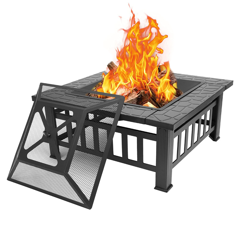 Fire Pit for Outside, 32" Outdoor Square Metal Fire Pit, Wood Burning BBQ Grill Fire Pit Bowl with Spark Screen, Poker, Backyard Patio Garden Bonfire Fire Pit for Camping, Heating, Picnic, L6193 - image 1 of 11