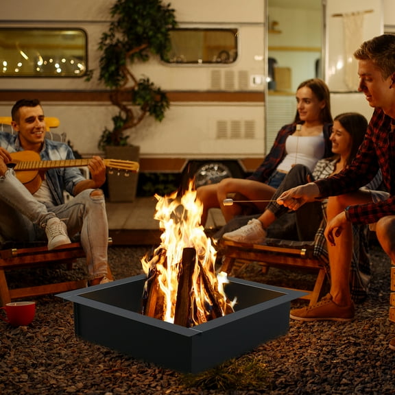 36" x 36" Square Fire Pit Ring, 30" Inner Size, Heavy-Duty Steel, Powder Coated Black, for Outdoor Wood Burning, DIY Fire Pit, Above or In-Ground, Easy Assembly, Portable for Backyard, Camping & BBQ