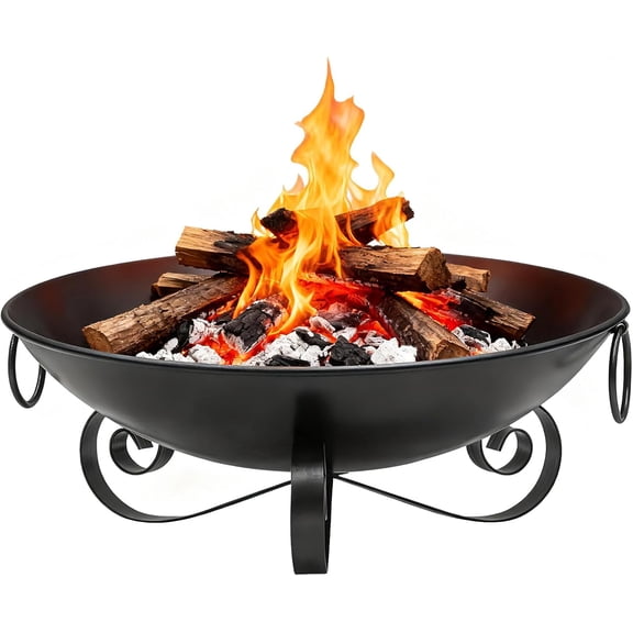 Fire Pit for Outside Wood Burning, 24 Inch Heavy-Duty Metal Fire Bowl with Handles, High-Temperature Paint Finish, Portable Round Fire Pit for Patio Backyard Garden Camping Bonfire