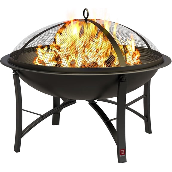Fire Pit for Outside Wood Burning, BBQ Grill Steel Fire Bowl with Spark Screen Cover, Log Grate, Poker for Camping Beach Bonfire Picnic Backyard Garden