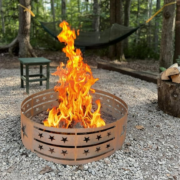 Fire Pit Ring, 30" Steel Fire Ring Heavy Duty Carbon Steel Liner, Outdoor Cooking Camping Steel Fire Ring Combo Insert Campfire Liner