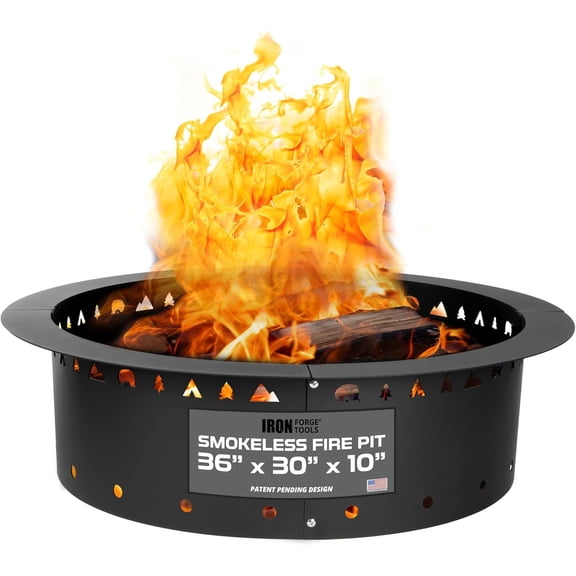 Fire Pit Ring 36 Inch Outer/30 Inch Inner - Outdoor Heavy Duty Metal Round Smokeless Permanent Fire Ring Insert Liner (36x30x10)Fire Pit