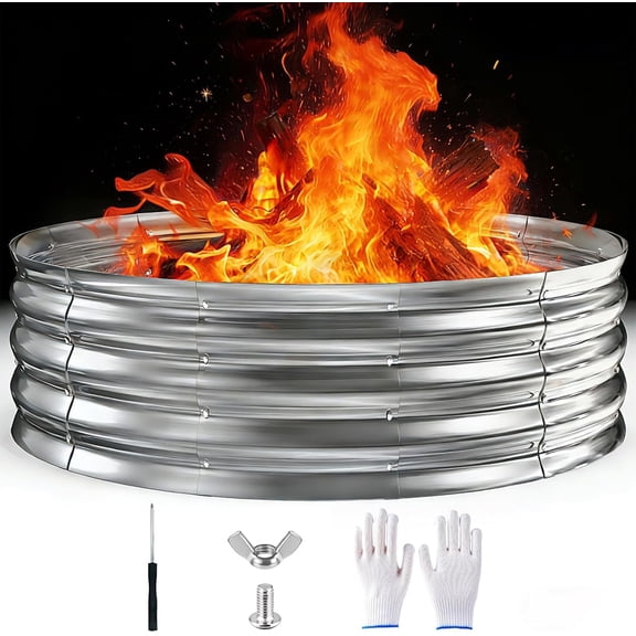 Fire Pit Ring 5FT Galvanized Steel,Raised Heavy Duty Wood Burning Fire Pits&Outdoor Fireplace, Heat Resistant Campfire Ring with Spark Guard, for Outdoor Backyard, Patio & Camping Use