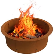 Fire Pit Ring Metal Steel Liner for Outdoor DIY Campfire Wood Burning Fire Pit Ring 3mm Thick Heavy Duty Solid In-Ground Firepit Rim Insert for Bonfire Patio Ba
