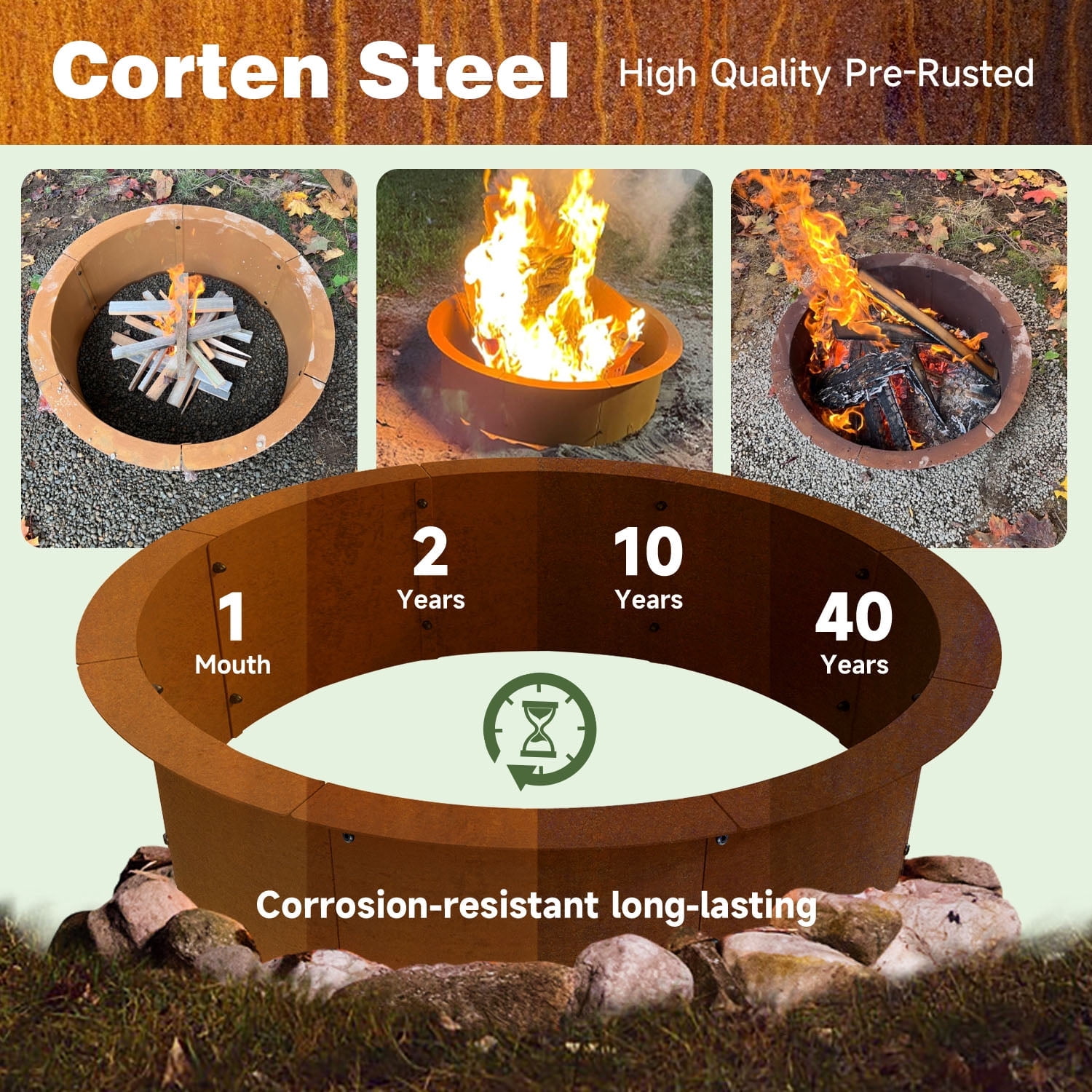 Fire Pit Ring Metal Steel Liner for Outdoor DIY Campfire Wood Burning ...