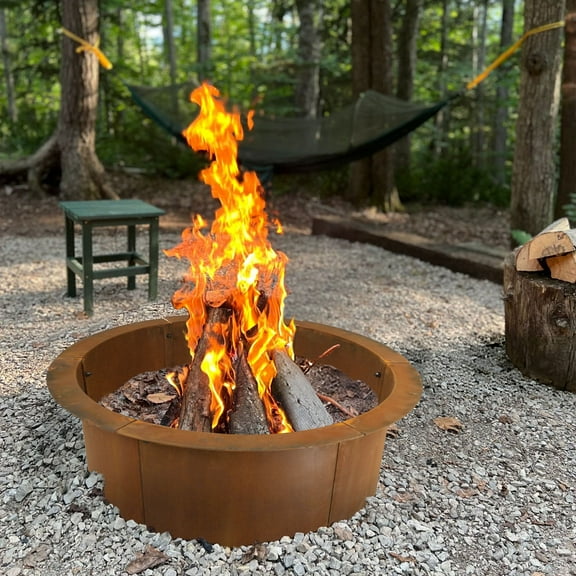Fire Pit Ring Liner for Outdoor DIY Campfire Wood Burning Fire Pit Ring 3mm Thick Heavy Duty Solid In-Ground Metal Smokeless Firepit Rim Insert for Bonfire Patio Backyard Easy Assembly, Rusty 24"